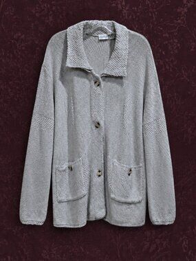 Newport News Light Gray Cable Knit Button-Down Sweater - M